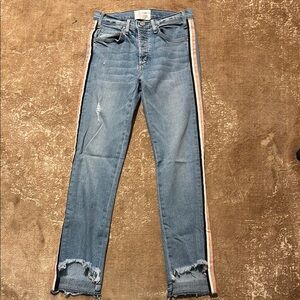 McGuire Denim Blue Ankle Jeans with beige and white Stripe Ibiza side stripe.